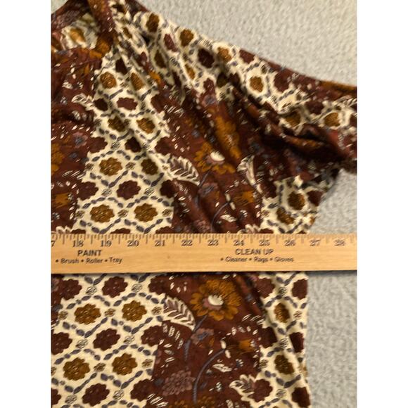 Rachel Zoe Top Large Oversized Slouchy V-Neck Peasant Floral Cottage Brown Cream - Picture 7 of 10